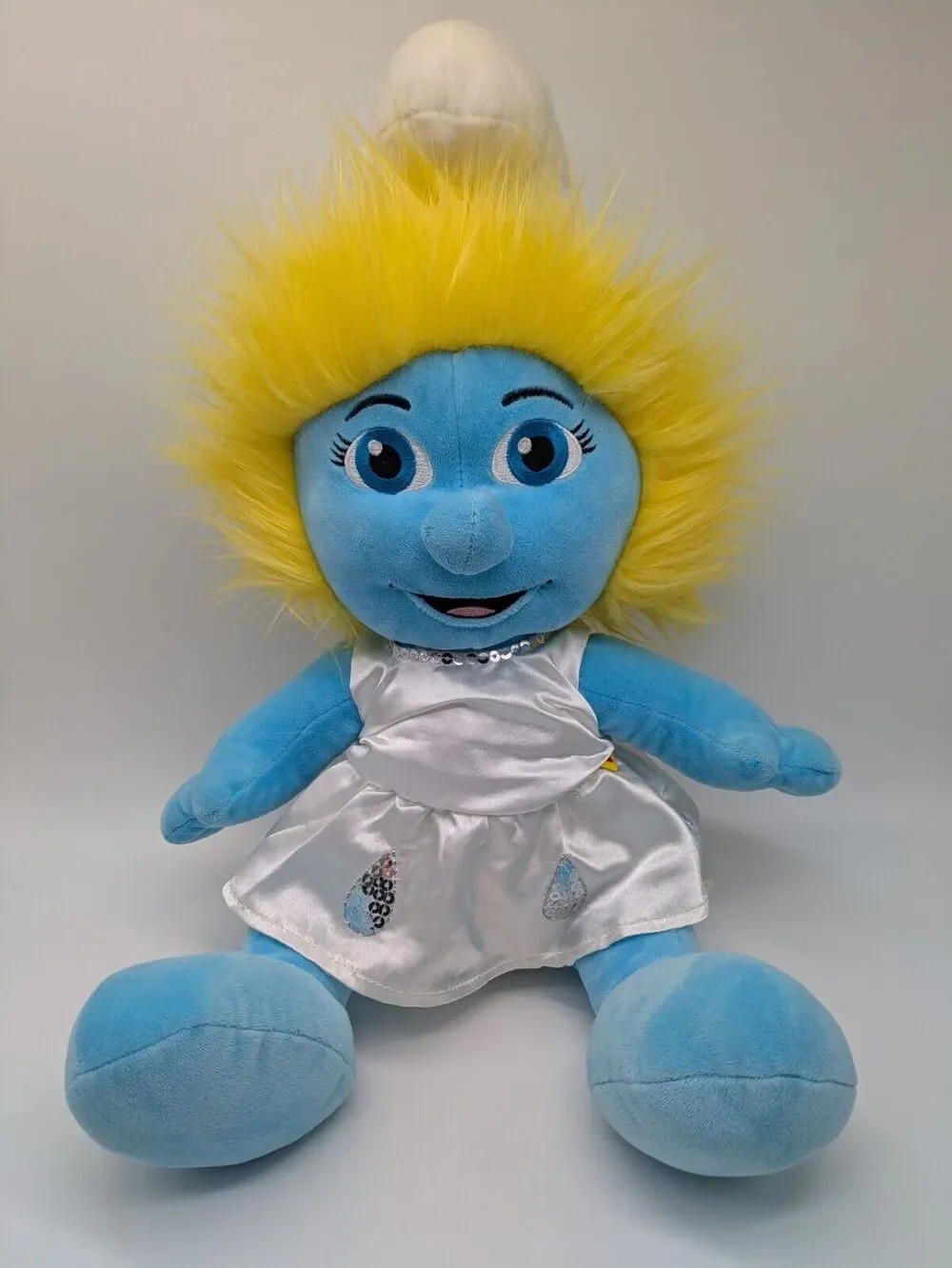 BABW Build A Bear Workshop Smurfette Plush Doll 18” Yellow Hair Satin Dress 2013